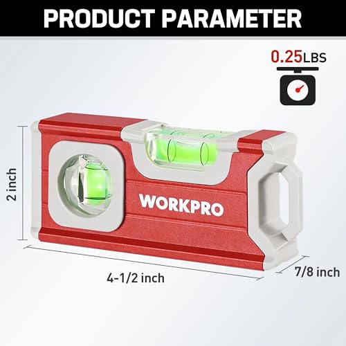 WORKPRO 4-1/2 Inch Mini Magnetic Pocket Level, Aluminum Alloy, Red - color: Red