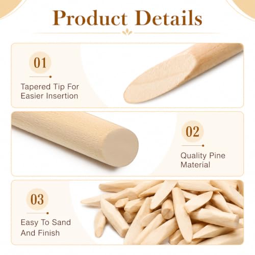 400 Pcs Solid Wood Pocket Hole Plugs, 3/8 Inch Pine Wood Plugs for Screw Holes, Wooden Hole Plug for Pocket Holes Jig Woodworking Tool, Resistant to Breakage, Fits for Various Woodworking Projects