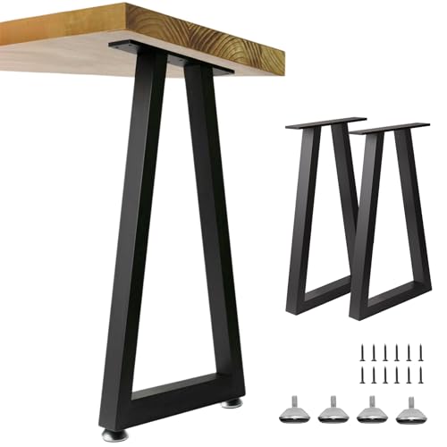 Metal Table Legs 28x17.7 Inch Trapezoid Desk Legs, Heavy Duty Industrial Steel Furniture Feet Set of 2 for DIY Kitchen Table Base, Console, Computer Desks (Black) - size: H28" × W17.7" T