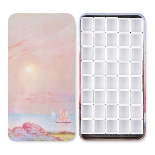 qianshan 40Pcs Empty Half Pans Watercolor Tin Palette with Magnetic Stripe - color: Pink Sunset