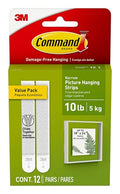 Command 10 lb Narrow 12 Pairs Picture Hanging Strips (24 Strips), Damage-Free Hangers for Picture Frames, No Tools Required, Great for Home Room Wall Decor, White Adhesive