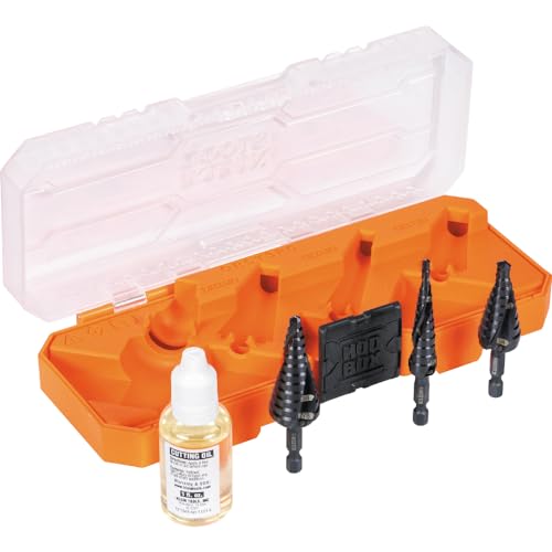 Klein Tools QRST3PC 3-Piece Impact Step Drill Bit Set with Cutting Oil/Lubricant and Modular Case, 1/2 to 7/8-Inch, Quick Release Hex Shank - size: 3-Piece Set (Small), style: Quick Release