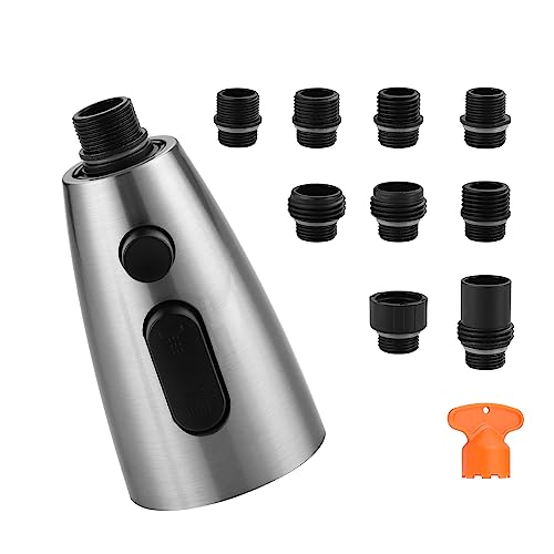 WOWOW Kitchen Faucet Head Replacement Brushed Nickel, 3 Function Pull Out Spray Nozzle with 9 Adapters for Kitchen Sink Faucet，American Standard for Moen Kohler Delta Faucets G1/2 Male Connector - color: Brushed Nickel