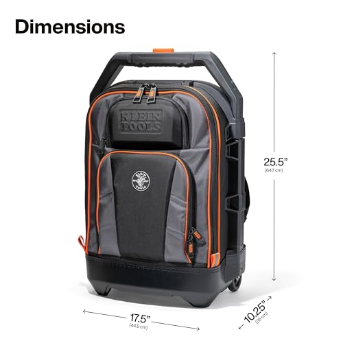 Klein Tools 55604 Rolling Tool Backpack, Tool Bag with 28 Pockets, Heavy Duty Retractable Handle, Large Storage Interior, 3-Inch Wheels - size: Rolling Tool Backpack
