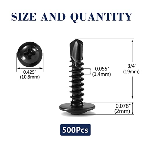 #8 x 3/4" Sheet Metal Screws 500PCS 410 Stainless Steel Truss Head Fast Self Tapping Screws Black Oxide by SG TZH - color: Black, size: #8 x 3/4"