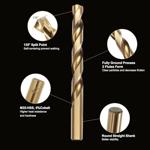 115Pcs Cobalt Drill Bit Set (1/16"-1/2"), M35 HSS, 135 Degree Tip, Twist Jobber Length for Hardened Metal, Stainless Steel, Cast Iron, Wood, and Plastics, with Index Storage Case - style: 115pcs Cobalt Drill