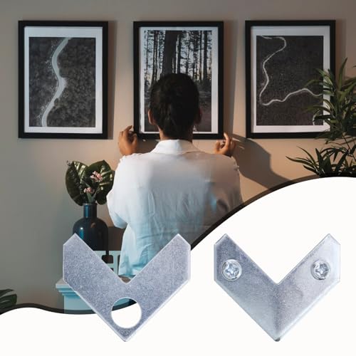 Geesatis 20PCS L-Shaped Corner Brace Plate, 35 x 13 mm Metal Picture Frame Bracket, Silver Tone Flat Plate Fastener for Shelves, Cabinets, Photo Frames, DIY Furniture – Includes Screws & Gaskets