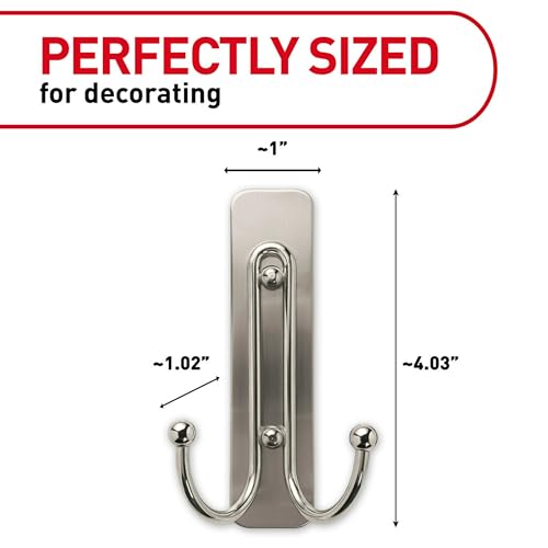 Command Large Satin Nickel Bath Double Hooks, 1 Hook, 1 Strip
