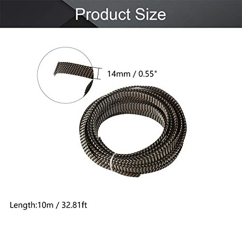 Othmro 10m/32.8ft PET Expandable Braid Organizing Cable Sleeving Flexible Wire Mesh Sleeve Black Gold,Protecting Cables from Pets Chewing - color: Black Gold, size: 14mmx10m
