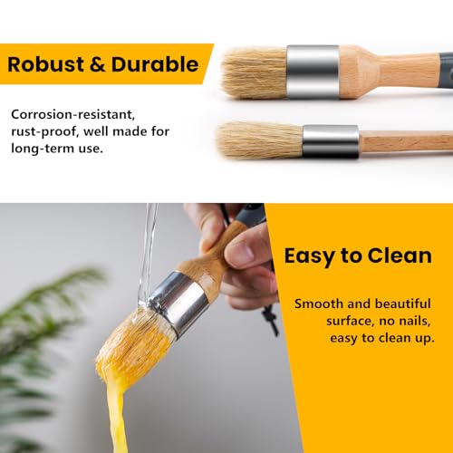 Chalk Paint Brush, 2 Pack Wax Brushes with Natural Bristle | Chalk Paint for Furniture, DIY Use and Art Crafts, Round Paint Brush for All Painting and Waxing, Apply Chalk Paint and Wax - size: Small Round, 2 Pack