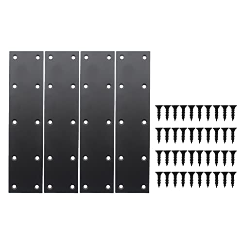 4 Pack Flat Straight Brace Brackets, ULIFESTAR Black Stainless Steel Mending Bracket Plate Metal Shelf Support Fixing Joining Plate for Furniture,Wood,Shelves,Cabinet with Mounting Screws - size: 200 x 48 x 2 mm