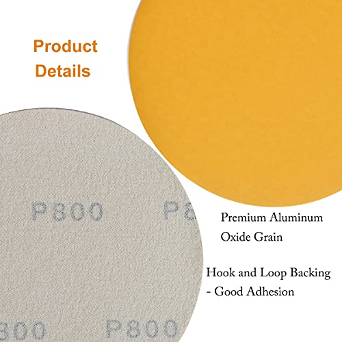 6-Inch No-Hole Hook and Loop Gold Sanding Discs 800-Grit, 100-Pack - size: 800 Grit