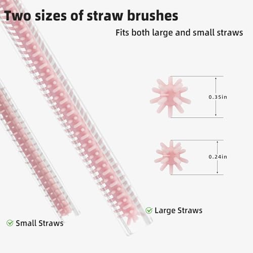 Silicone Straw Cleaner Brush, 4Pcs Reusable Straw Brush Set with Extra-Long Design for Cleaning Thin Metal Straws and Wider Milkshake Straws （6mm+9mm Pink) - color: Pink