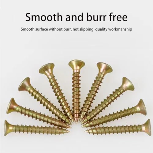 M4 Wood Screws Assortment Kit 340 PCS, Phillips Flat Head, Yellow Zinc Plated Steel, Sheet Metal Screws, Self Tapping, Full Threaded, 7 Sizes in Total (12mm/14mm/16mm/20mm/25mm/30mm/50mm)