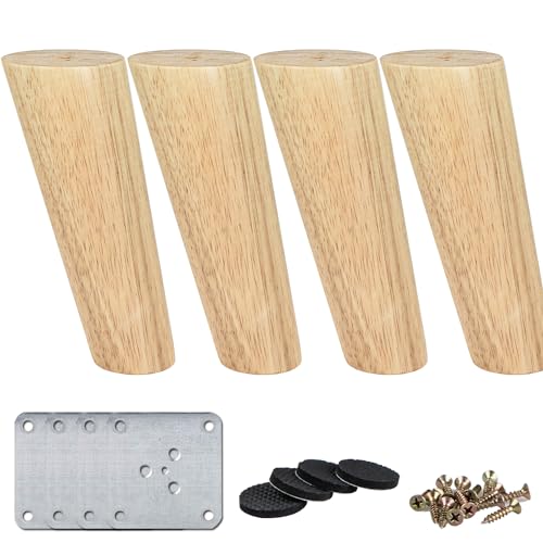 La Vane 8 inch / 20cm Wooden Furniture Legs, 4PCS Soild Wood Oblique Tapered Varished Replacement Feet with Mounting Plate for Couch Sofa Cabinet TV Stand Armchair - color: Clear Coated, size: 8"/20cm