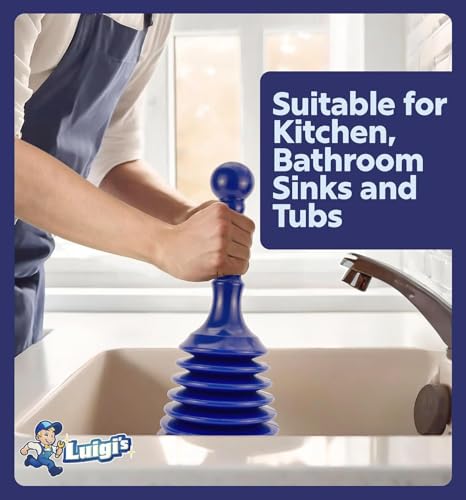 Luigi's Sink Plunger Kitchen - Sink Plunger Bathroom - Drain Bathtub or Shower - Small and Powerful Clog Remover - Commercial Style "Plumbers Plungers" with Large Bellows - Blue - Small - color: Blue - Small Drain Plunger
