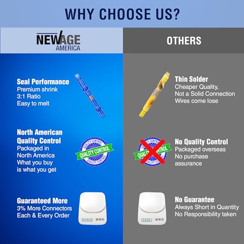 New Age America® 400pcs Solder Seal Wire Connectors Kit KableSeal™ | AWG 26-10 | Marine Heat Shrink Wire Connectors | Insulated Solderless Splice | Waterproof Butt Splice Terminals | UL - style: 400 PCS | AWG 26-10