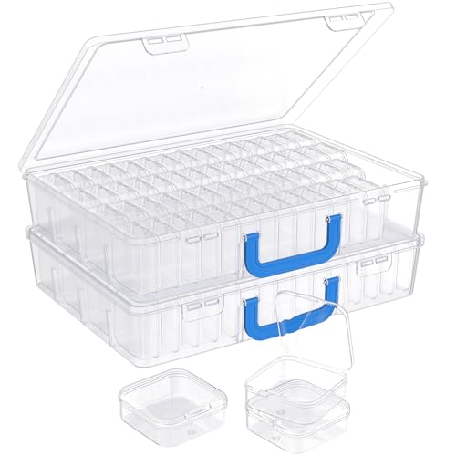 Bead Organizer with Handle, 120Pcs Small Clear Bead Storage Boxes with Labels, Large Craft Case and Mini Plastic Dispensing Containers for Jewelry Making Diamonds Arts Screws Seeds Small Parts - size: 2 Pack - 120 Pcs (2.16" x 2.16" x 0.78")