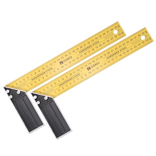 HARFINGTON 2Pcs Woodworking Square Ruler 6" Carbon Steel Try Square Metric Precision Framing Carpenter Tool Right Angle Ruler with Aluminium Handle for Professional Carpentry, Yellow Black - size: 6"