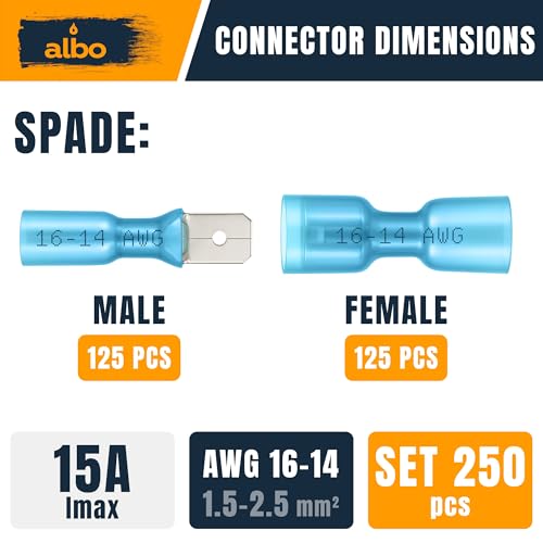ALBO Heat Shrink Crimp Connectors (Male/Female Blue 16-14 AWG) - color: Male/Female Blue 16-14 AWG