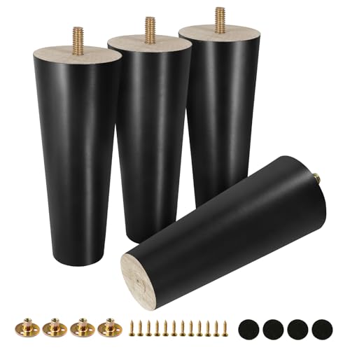 FoDau770 Rubber Wood Legs 6", Straight Taper, 5/16"-18 Thread, Black, 4pcs | Wood Couch legs - Mid Century Sofa Legs - Furniture legs Replacement for Cabinet Dresser Chair Ottoman - color: Black, size: 6 Inch - Straight (90°)