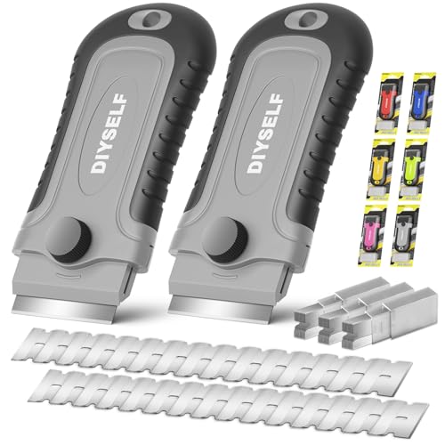 DIYSELF 2 Pack Paint Scraper Tool with 30 Razor Blades, Stove Top Cleaner Tools - color: Gray, size: 2 Pack