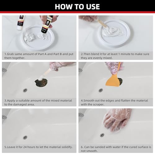 Tub Repair Kit White, Porcelain Sink Repair Kit for Fiberglass, Acrylic | Fix Chips, Cracks, Scratches & Holes in Bathtub, Toilet, Shower, Ceramic Tile, Enamel