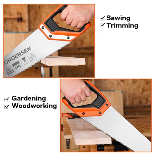 JORGENSEN 15 Inch Pro Hand Saw, 8 TPI Fine Cut Aluminum Handle | Non-slip ergonomic grip, ultrasonic welded structure, woodworking, trimming, drywall and plastic pipe cutting - style: 15 Inch