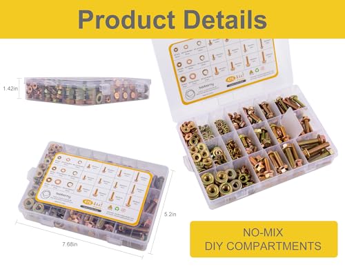 476pcs Class 8.8 Metric Flange Bolts Assortment Kit, M5, M6, M8, Metric Bolts and Nuts Assortment, Hex Bolt and Nut Washers Kit, Yellow Zinc Plated - size: M5, M6, M8-476pcs