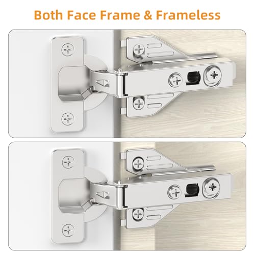 Chibery 50 Pack Full Overlay Soft Close Concealed Hinges, Small Door Gap, Clip-on Plate, Face Frame Door, Self Closing Hidden Satin Nickel 3D Hinge, 105° Open Angle Concealed Stainless Steel Hinges - size: Full Overlay