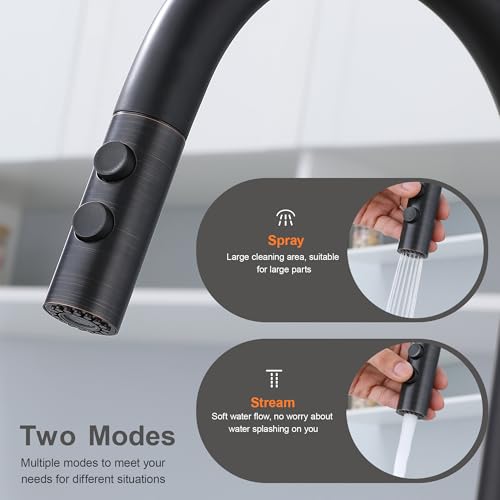 TIORIY Kitchen Faucet Head Replacement Metal, Pull Down Spray Head with 15 Adapters for Kitchen Faucet, 2 Function Kitchen Sink Spray Nozzle, Stainless Steel, Oil Rubbed Bronze - color: Oil Rubbed Bronze