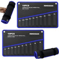 2 Pack Wrench Organizer Roll Up Pouch (10 SAE & 10 Metric Labeled Pockets)