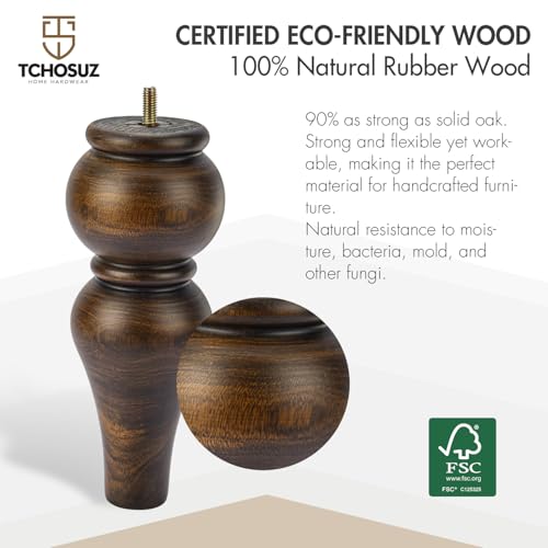 8 inch Solid Wood Furniture Spool Legs with M8 Bolts 4PCS Glaze - color: Glaze, size: 8"/20cm