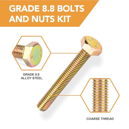 VIGRUE 1045PCS Grade 8.8 Metric Bolts and Nuts Assortment, M4 M5 M6 M8 M10 Bolt Assortment, Heavy Duty Zinc Plated, Length from 12mm - 30mm - size: 1045PCS M4 M5 M6 M8 M10 Bolts