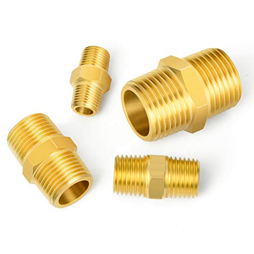 GASHER 8PCS Brass Pipe Fitting Hex Nipple Kit 1/8 inch 1/4 inch 3/8 inch 1/2 inch - style: Hex Nipple Kit（8Pcs）