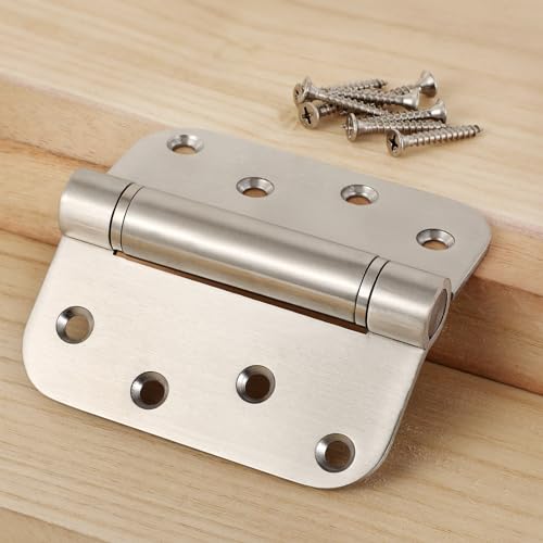 4 Inch Self Closing Door Hinges, 3 Pack, 304 Stainless Steel Spring Hinges - style: S hole - 5/8'' Corners