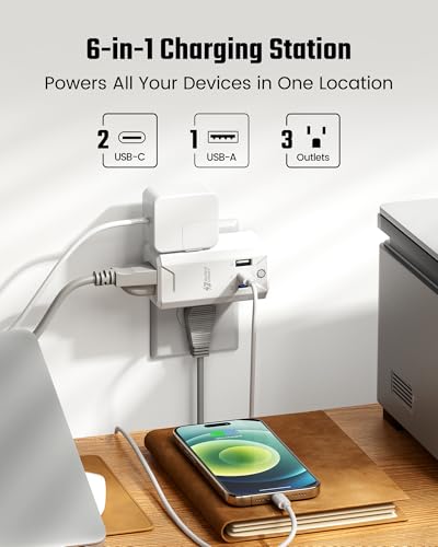 SUPERDANNY Rotating Wall Outlet Extender, 3 AC 3 USB, 20W USB-C