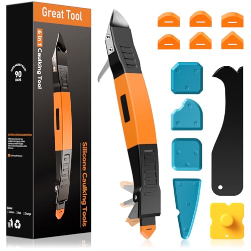 6 in 1 Silicone Caulking Tool Kit, Caulk Grout Remover Tool (Orange) - color: Orange