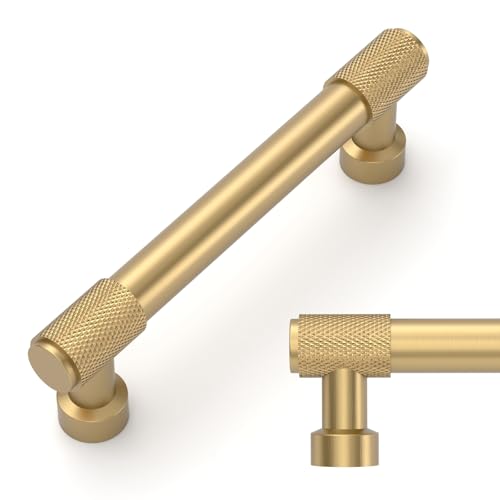 Amerdeco 10 Pack Champagne Bronze Knurled Cabinet Pulls 3-3/4 Inch(96mm) Hole Center Kitchen Cabinet Handles Drawer Pulls Cabinet Hardware ZH034 - color: Champagne Bronze, size: 3.75"/96mm Hole Center