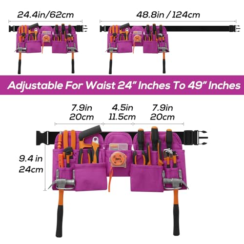 19 Pocket Tool Belts - Gardening Belt with Quick Release Buckle,Adjustable Utility Belt,Work Apron for Men and Women,for Gardening,Electrician,Carpenter,Construction Tool Belt,Gifts (Purple)