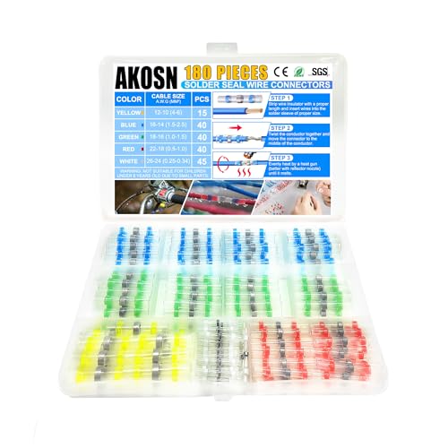 5 Sizes, 180 Pieces - Heat Shrink Butt Connectors, Solder Seal, Waterproof Self Shrink Electrical Connector Kit- for Wiring, Soldering, Marine, Automotive - size: Assortment Kit, 5 Sizes (Qty: 180)