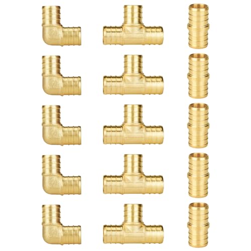 SUNGATOR 15-Pack 3/4 Inch PEX Fittings Kit, 5 Each Elbow, Tee, Coupling Kit - size: 3/4", 15 Pack