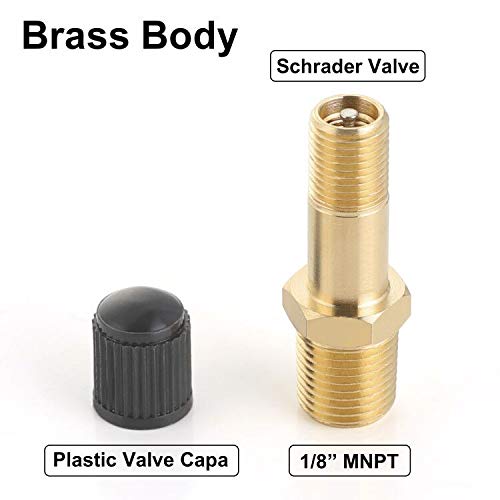 Hromee Air Tank Valve 1/8" MNPT, 4 Pieces Brass Fill Valve with Caps, Using with Compressed Air Tank - size: 1/8" Tank Valve