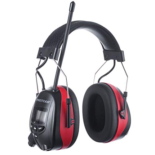 AM FM Radio Hearing Protection Earmuff, Bluetooth 5.4, 30SNR - color: Am/Fm+ Bluetooth-red