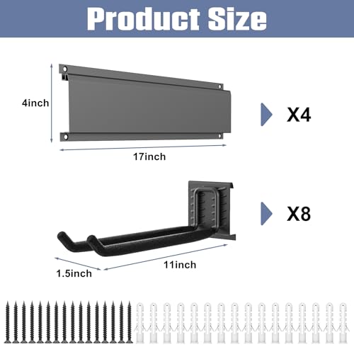 WALMANN Wall Mounted Garden Tool Rack Garage, Folding Chair Storage Rack - size: 17 inch railx4