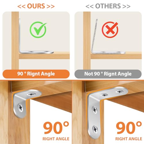 MAPVOLUT 32 PCS L Bracket, Heavy Duty L Brackets for Wood Shelves, with 100* Screws, 90 Degree Stainless Steel Corner Angle Bracket Metal Shelf Brackets Corner Cabinet, 16*(1.6x1.6in), 16*(0.8x0.8in) - size: 2 SIZE Silver