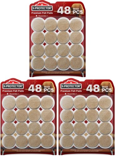 Best Felt Furniture Pads X-PROTECTOR - 48 Premium Chair Felt Pads Floor Protector for Furniture Feet Wood Hardwood Floors - Protect Your Hard Floors! (Beige) (Pack of 3) - size: 48 PCS 1" Beige, Round (Pack of 3)