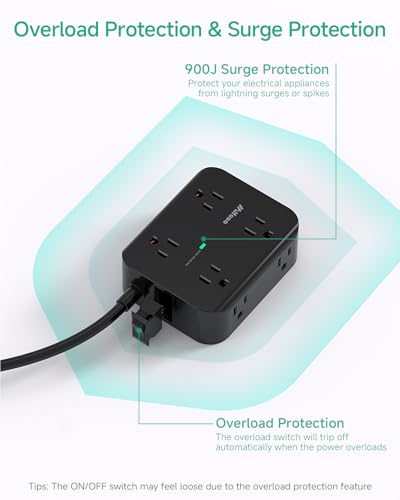 Power Strip Surge Protector 15FT, Flat Plug, Wall Mount, Desk Accessories - size: 15 FT