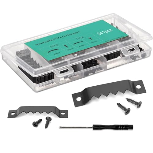 ICERO 241 Pack Sawtooth Picture Hangers Kit, Supports 15lbs, 50lbs, Small & Heavy-Duty Wall Hanging with Screws, Tool for Photo Frames, Art, Paintings, Canvas Hooks, and Picture Hanging Hardware.