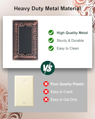 2-Pack Paisley Pattern Blank Outlet Cover Wall Plate,Metal Switch Plates | Decorative Outlet Covers, 1 Gang Wall Plate for Unused Outlets/Switches, Corrosion Resistant, Aged Bronze - color: Aged Bronze, size: 1 Blank 2PK